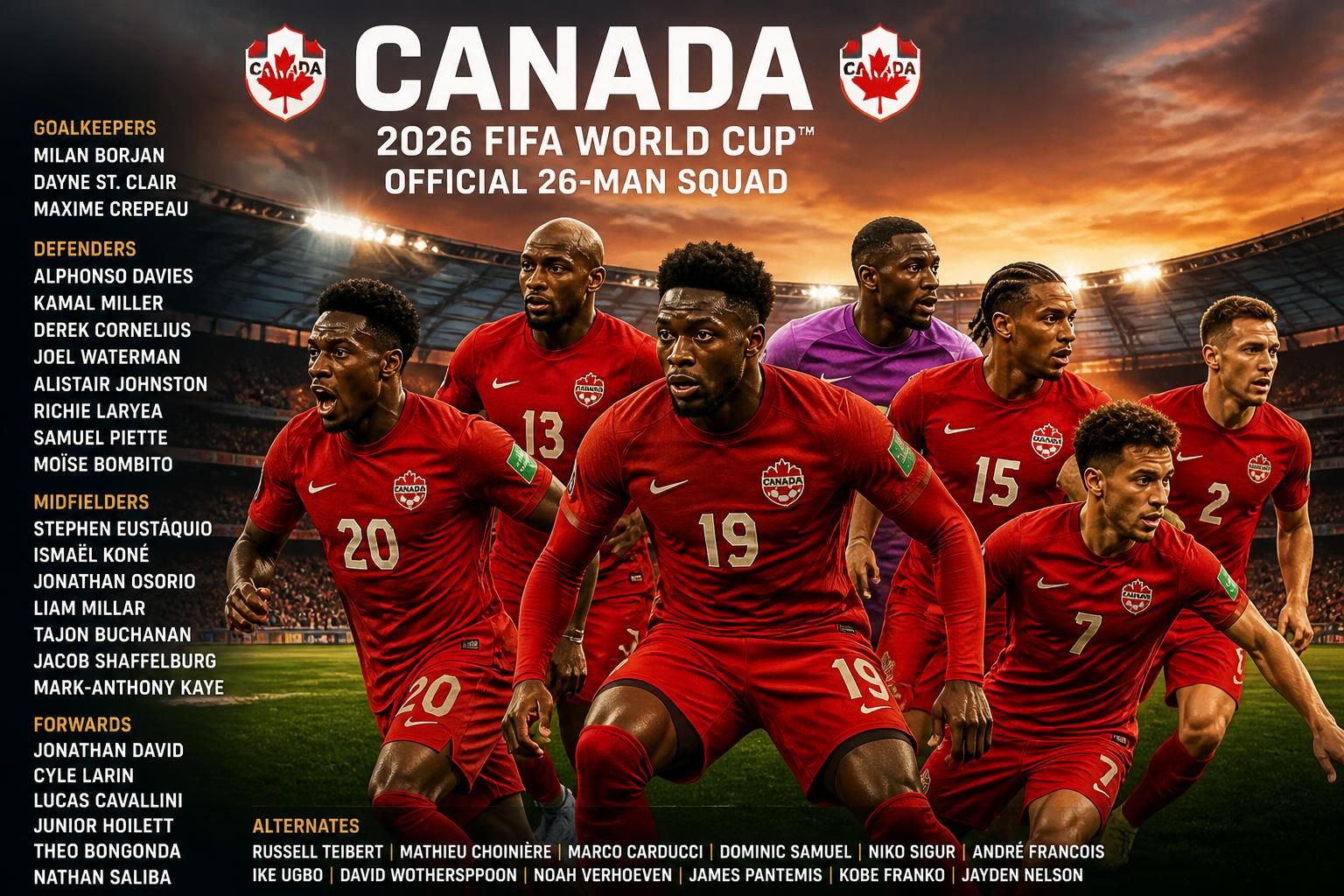 discover canada's 2026 world cup team roster and learn about the key players to watch as they prepare for the tournament.