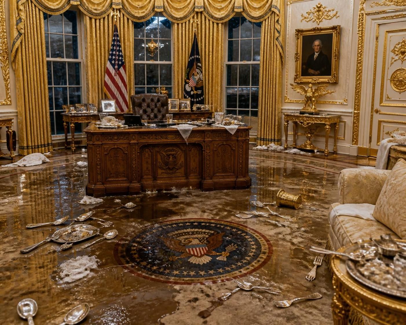 explore the intriguing story of donald trump involving gold trim bonded with superglue, discarded silverware, and soaked carpets, revealing unexpected details and surprising insights.