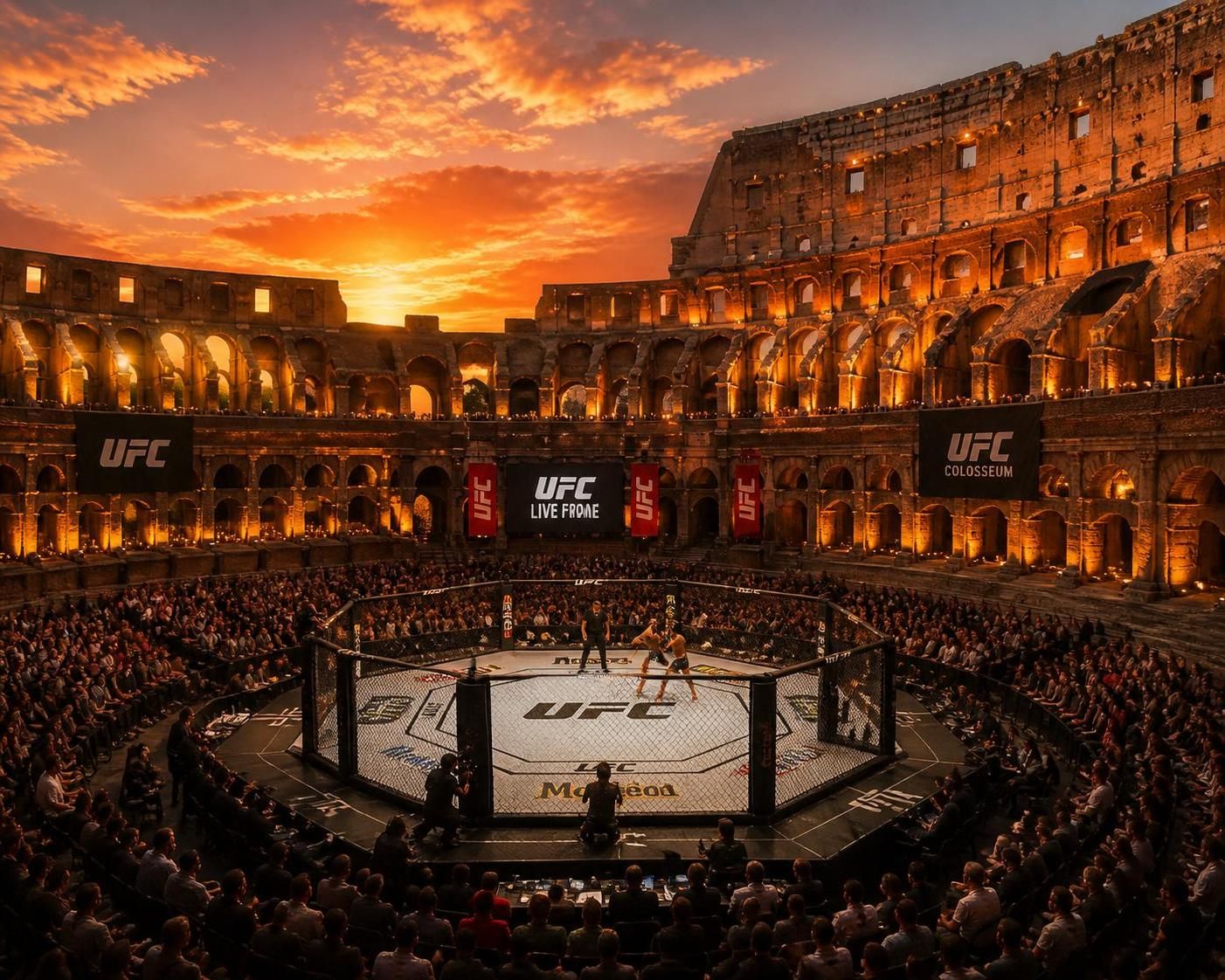 discover the thrilling âŹ130 million ufc showdown at the colosseum, featuring the epic battle between elon musk and mark zuckerberg. get exclusive insights into this legendary clash!
