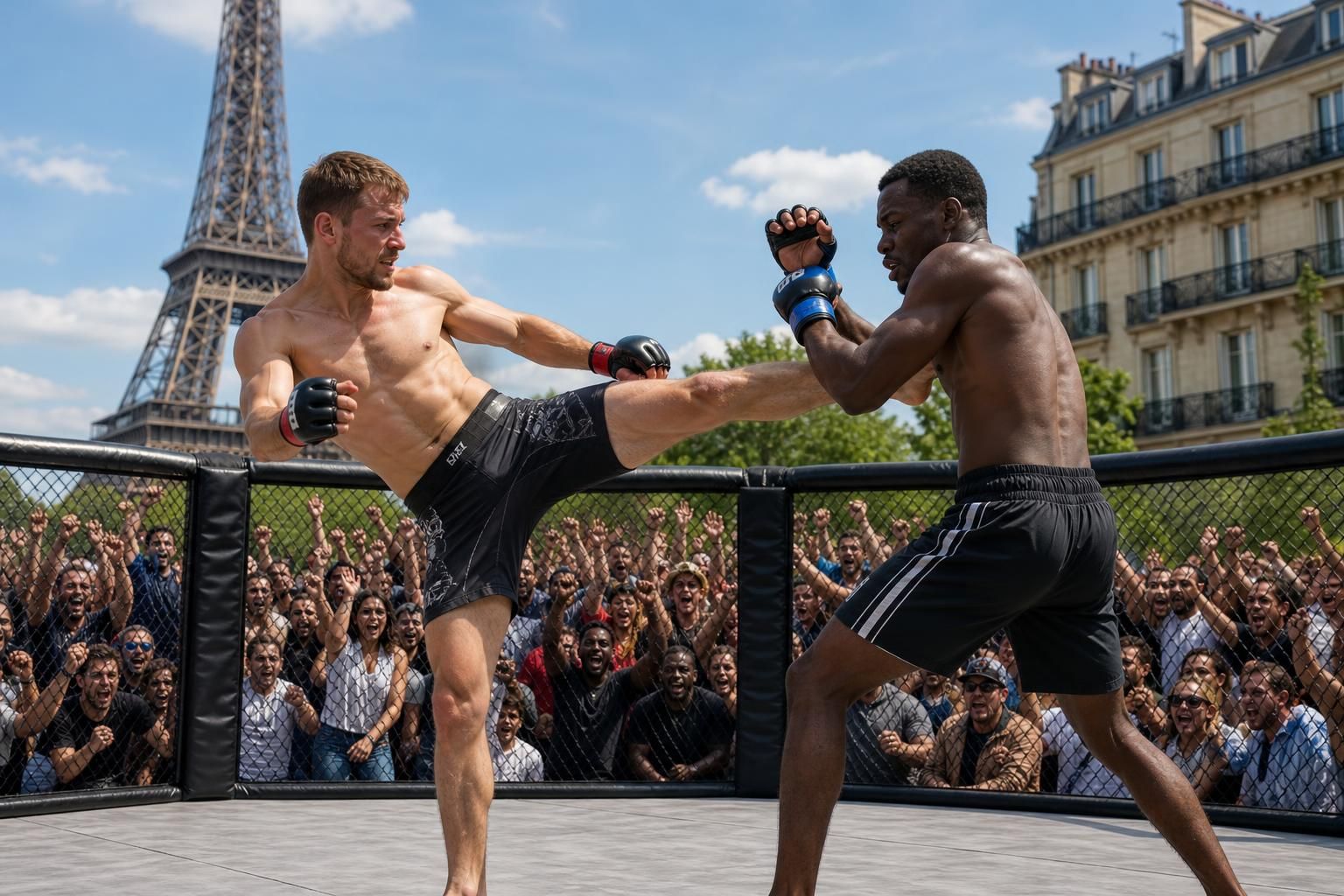 experience the thrilling showdown in paris where fierce fighters clash and passionate fans cheer enthusiastically, capturing the excitement of the live event.