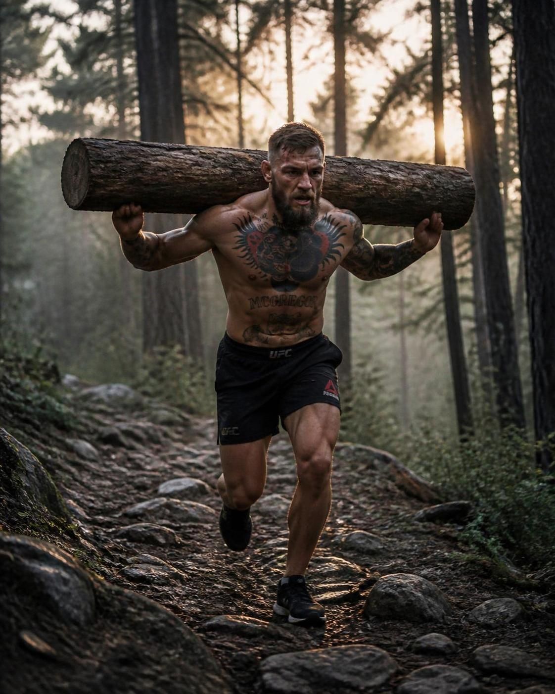 discover brest fighter demonceaux's intense mma training, combining forest runs with tree trunk exercises for a unique rocky-style workout.