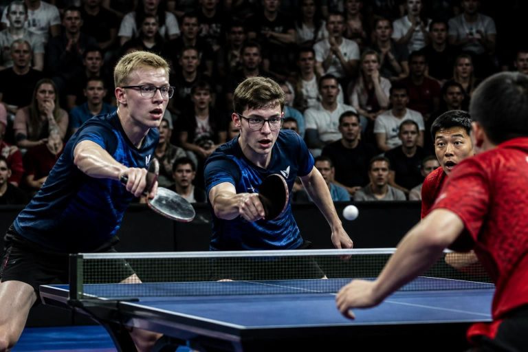 experience the excitement as félix lebrun and grégoire jean deliver a stunning upset in the double semi-finals of a thrilling table tennis showdown.