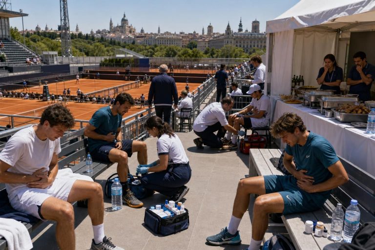tennis turmoil in madrid: a major tennis tournament faces disruption as a wave of player withdrawals due to intestinal issues raises serious concerns about the event's catering quality.