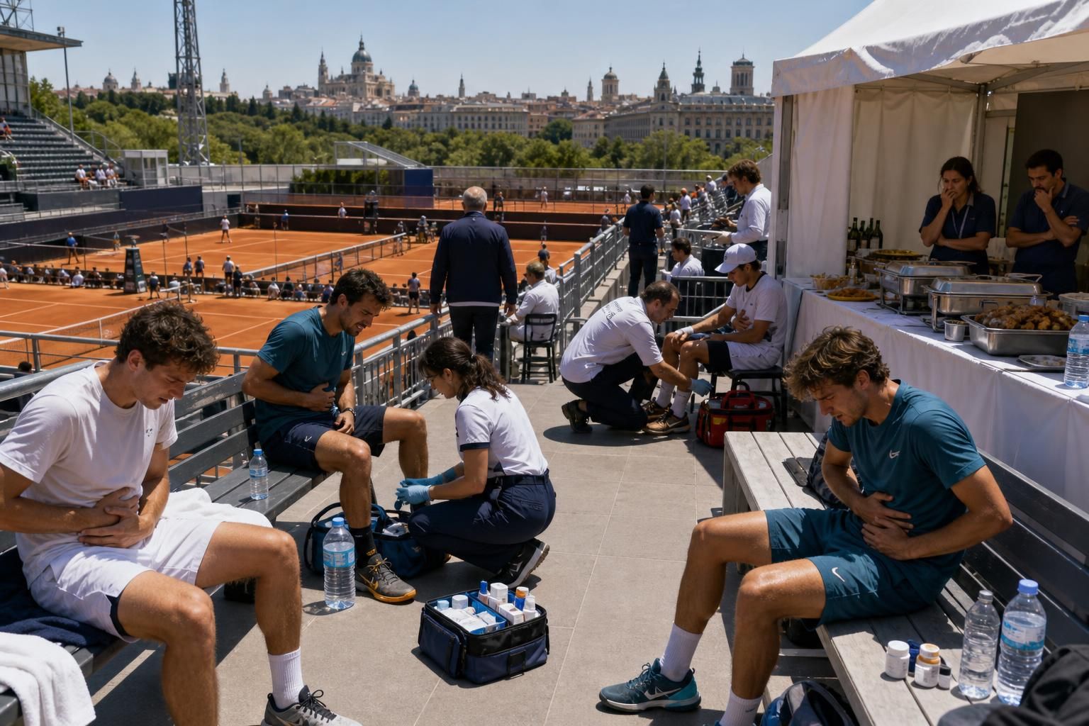 tennis turmoil in madrid: a major tennis tournament faces disruption as a wave of player withdrawals due to intestinal issues raises serious concerns about the event's catering quality.