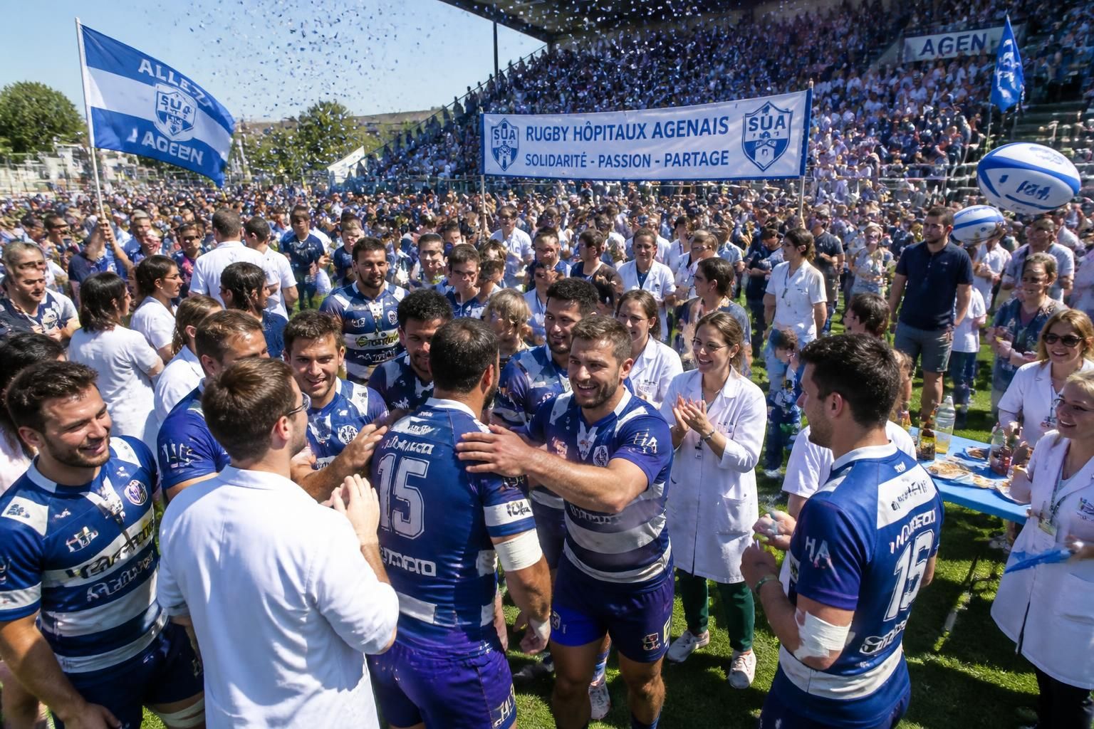 découvrez la double fête mémorable célébrant le rugby des hôpitaux agenais, une occasion unique de joie et de solidarité autour du sport.