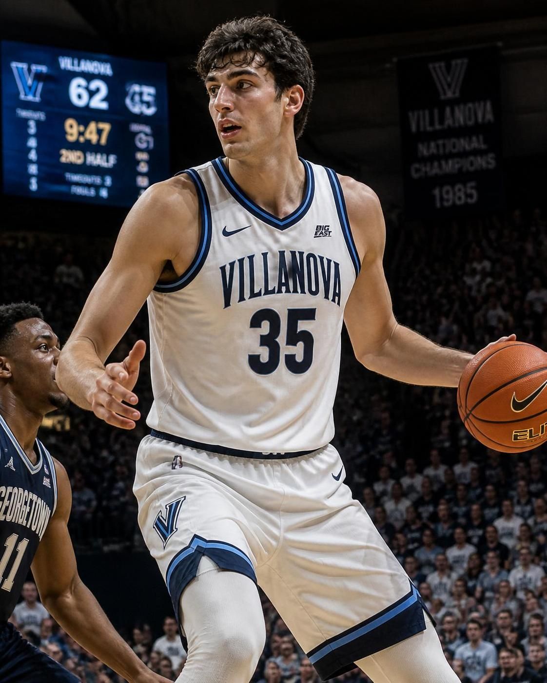 discover the latest addition to villanova men's basketball as luigi suigo, a towering 7-foot-3 italian center, joins the team, bringing height and skill to the roster.