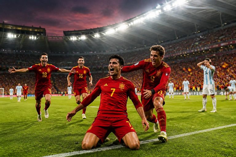 watch the thrilling highlights of the fifa world cup final where spain dominates argentina to secure their first-ever men's title in a historic victory.