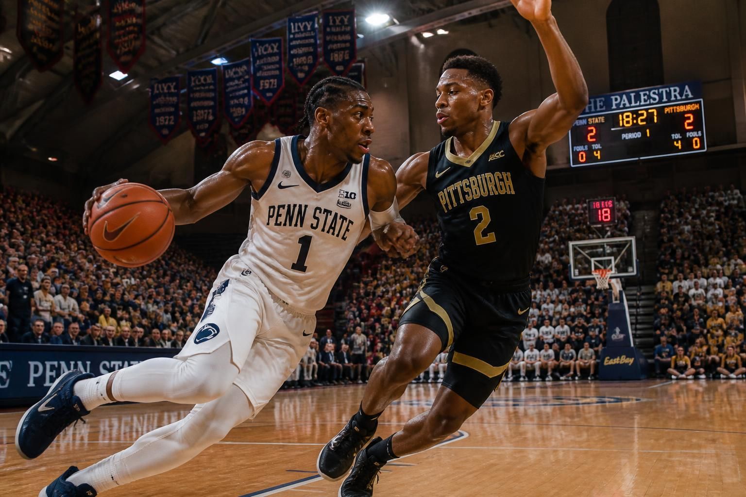 experience the excitement as the nittany lions and pitt reignite their historic men's basketball rivalry on the iconic palestra court, delivering thrilling collegiate action.