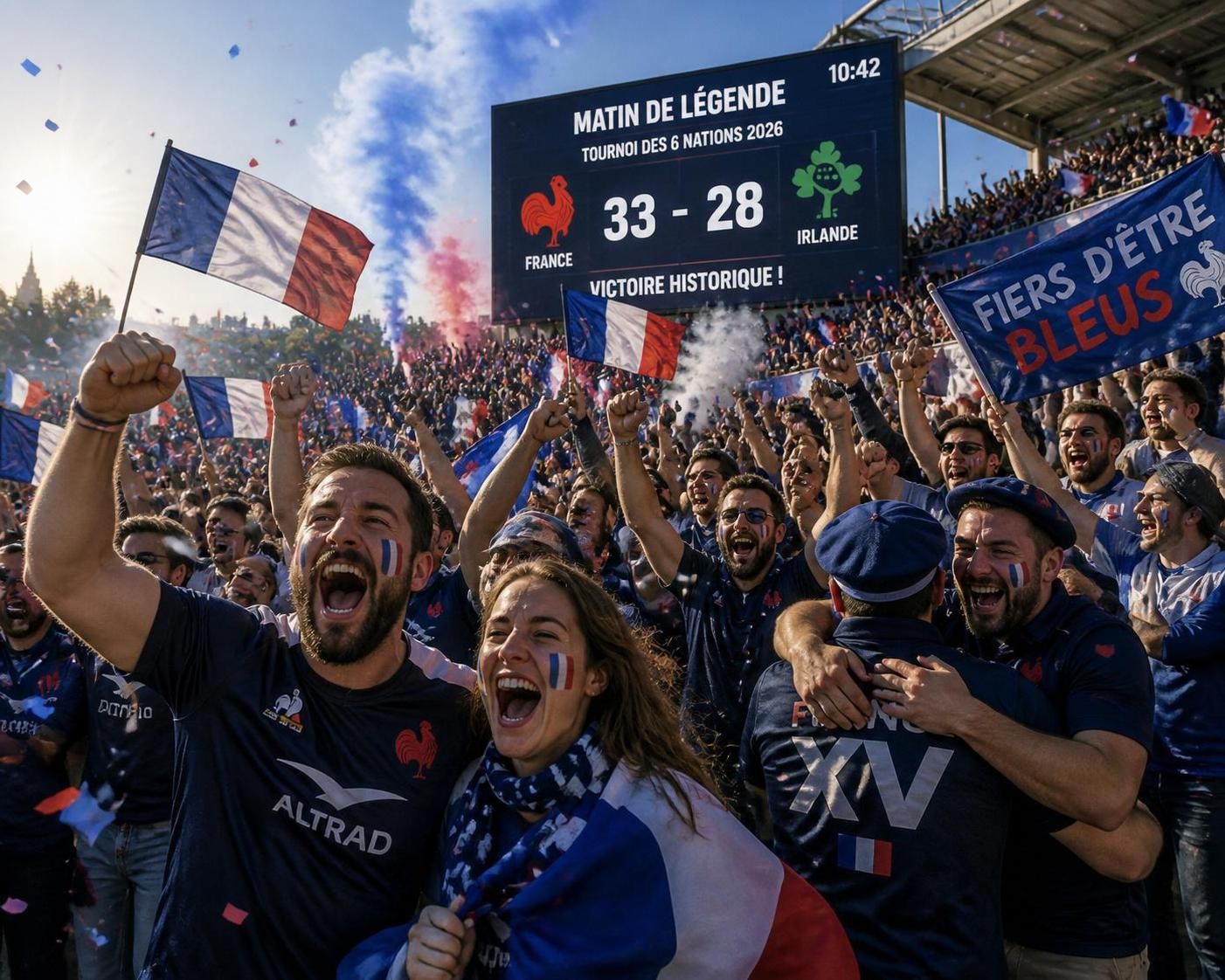 revivez le triomphe matinal du xv de france en rugby qui a réuni près de 1,5 million de passionnés devant leurs écrans, un moment fort célébrant la passion et l'unité autour du sport.