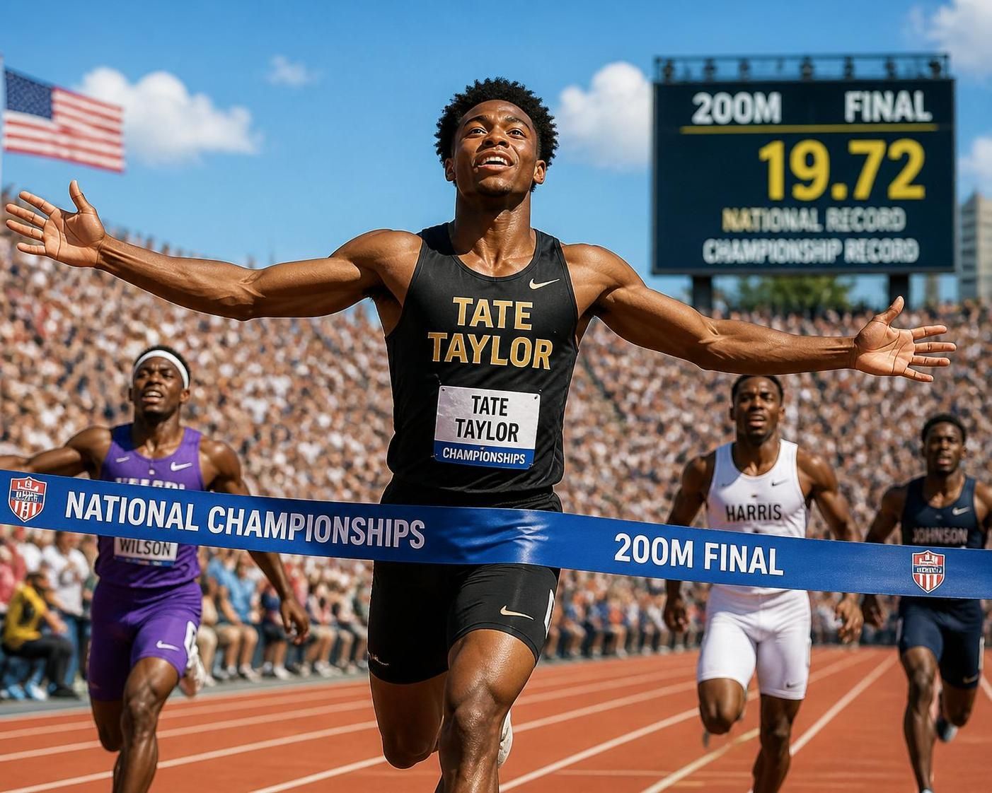 discover the thrilling story of us teen sensation tate taylor as he stuns olympic champion and outpaces usain bolt in a historic showdown that rewrites the records.