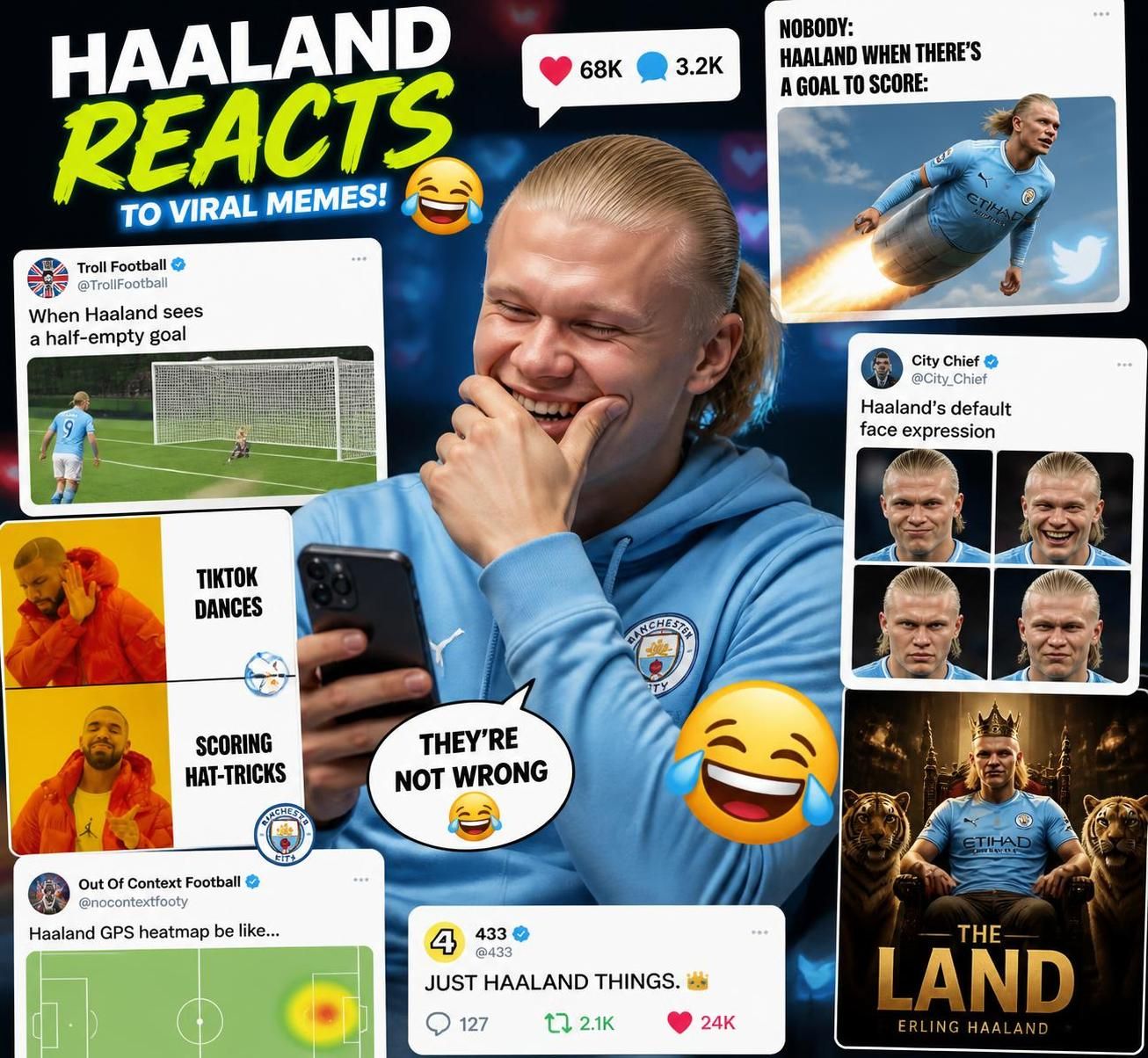 discover erling haaland's witty responses to the internet's funniest memes in "unreal" moments. see how the football star fires back with humor and style.